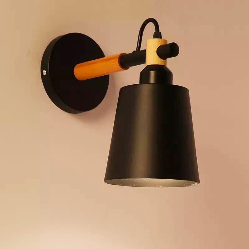 Lampada da comodino da parete in legno nordico Nero