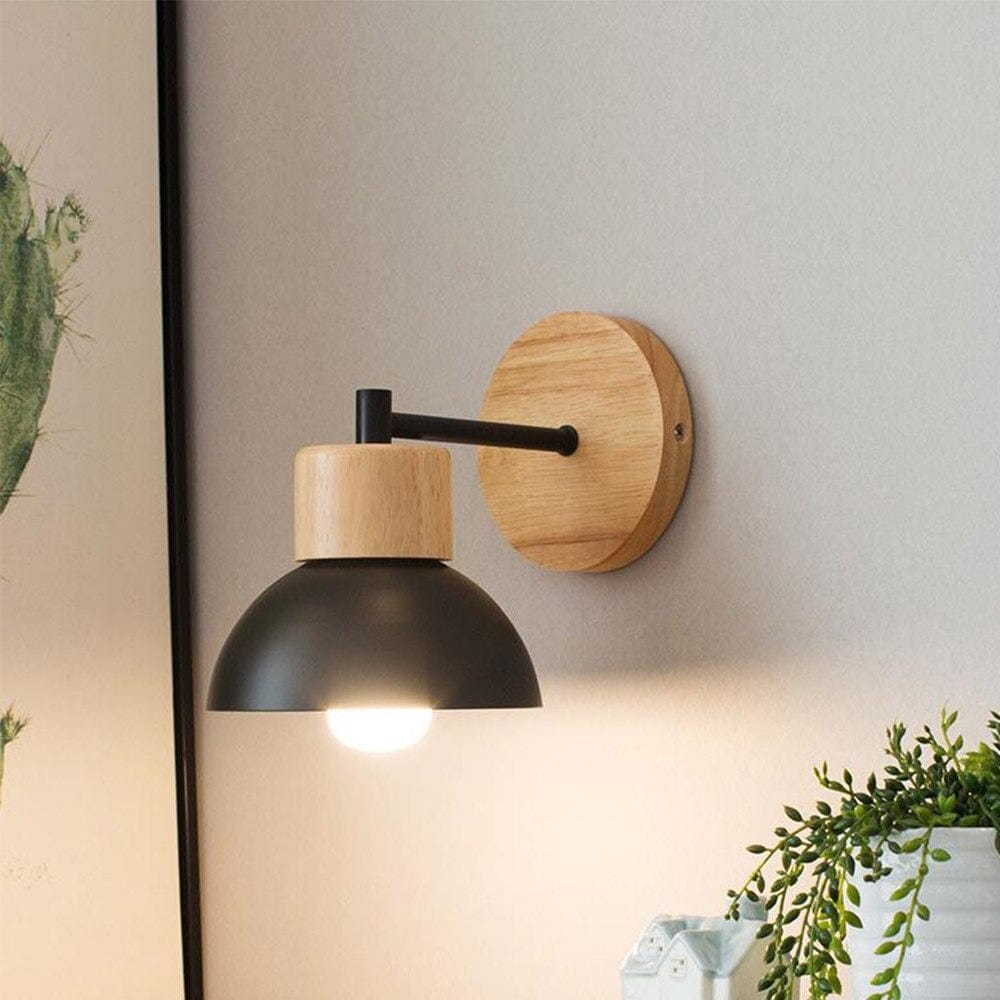 Lampada da comodino da parete retrò in legno