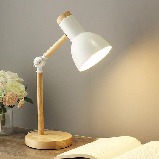 Lampada da comodino in legno articolata Bianco